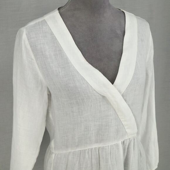 Cynthia Rowley Top Womens XS White Linen Semi Sheer Blouse Faux Wrap Beach - Picture 6 of 13